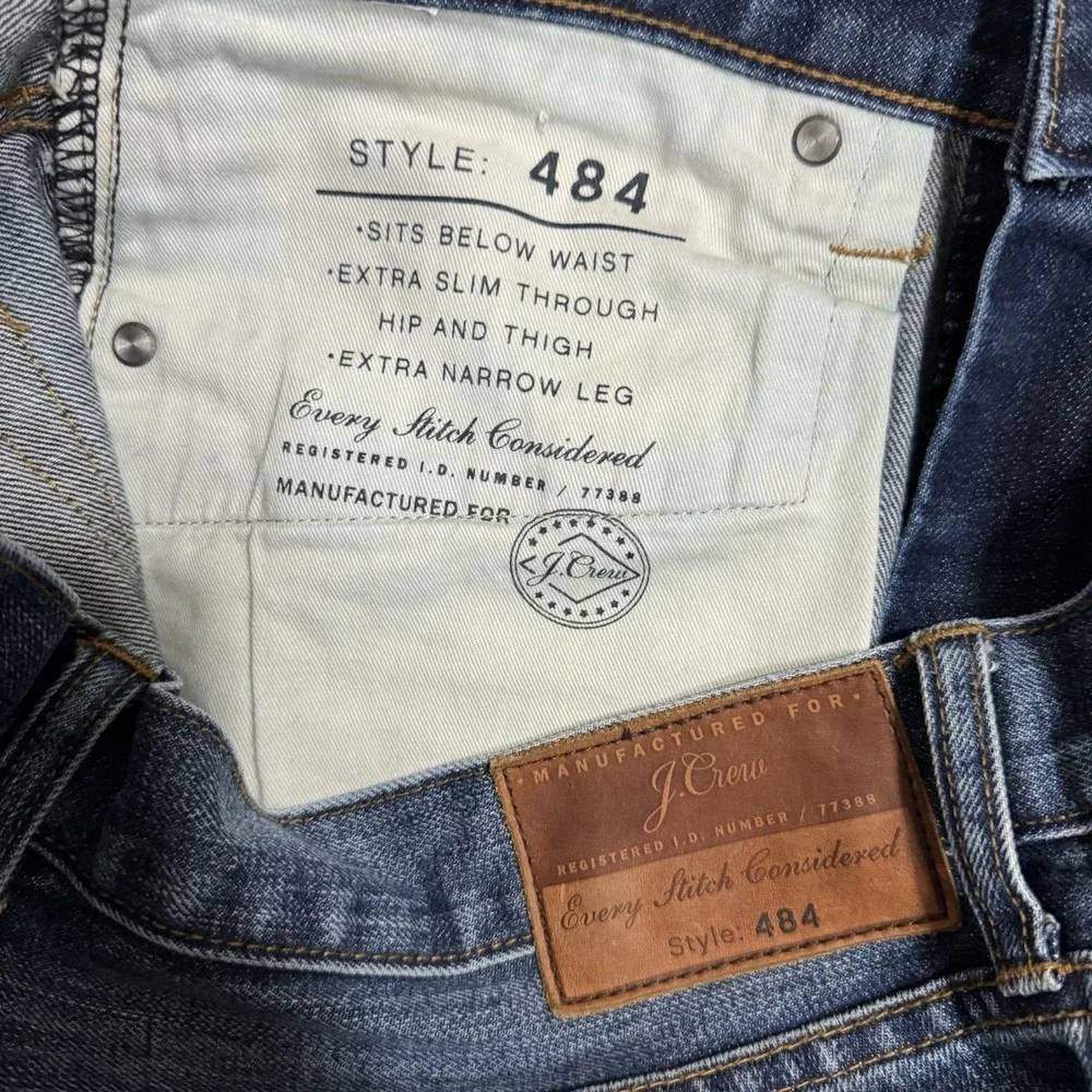 J.CREW 484 Slim Fit Jeans‎ Size 32 32x34 KAIHARA Japanese Denim Distressed